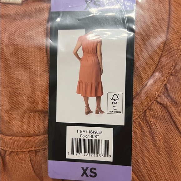 Briggs Women's Linen Blend Tiered Dress orange red M L - Picture 6 of 6